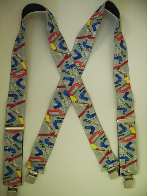 PLUMBER 2"X48" Suspenders with 4 strong 1"x 1" Grips and 2 Length Adjusters in the front, all in NICKEL FINISH. Entirely Stretchable Cotton/Polyester Material. UA220N48PL#1